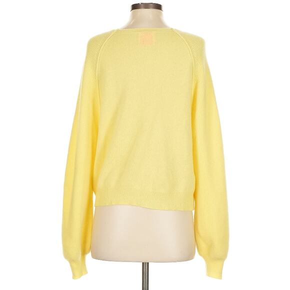 Crush. Butter Yellow Ribbed Sleeve 100% Cashmere Oversized Sweater S - Picture 2 of 9